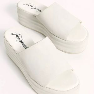 Free People White Platform Leather Slip On Sandals